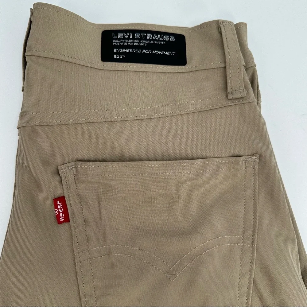Levi's 511 Slim Tech Pants Mens 29x30 Tan Stretch Quick Dry Stretch UPF 50+ Work